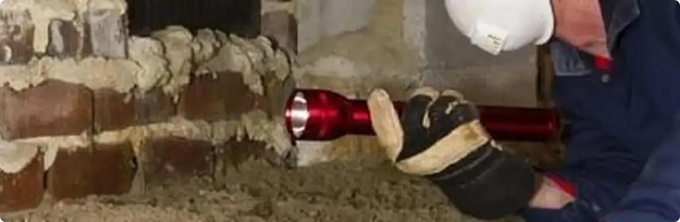 Pest control technician inspecting a crawl space for ant activity in Renton, WA