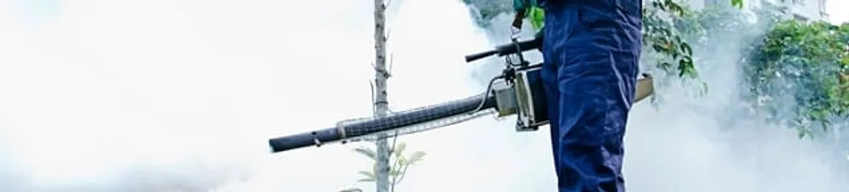 Pest control technician fogging an outdoor area for insect control in Seattle, WA